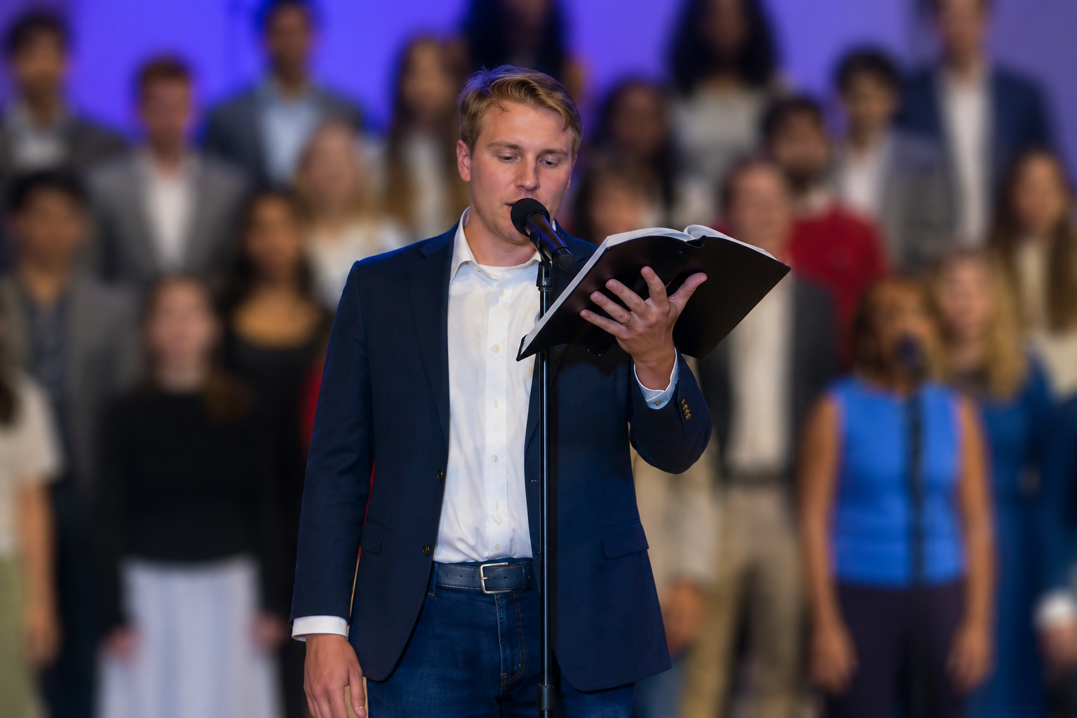 Joshua conducting at his master's degree final project performance